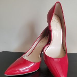Red patent heels